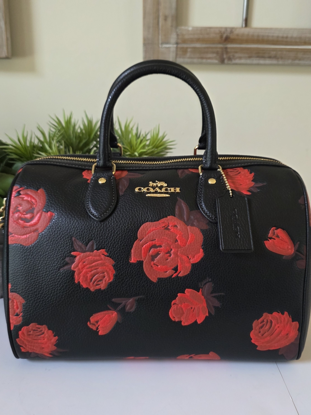 Coach Rowan Rose Print Large Satchel Crossbody Red Floral New Without Tags - Picture 13 of 15